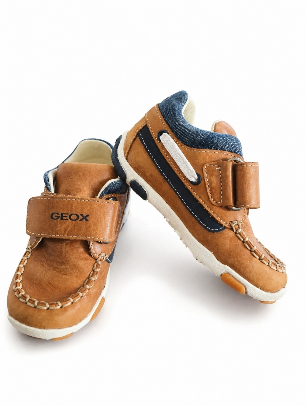 Geox Respira Toddler Shoes – Size 7  Cognac/Navy Leather With Velcro Closure